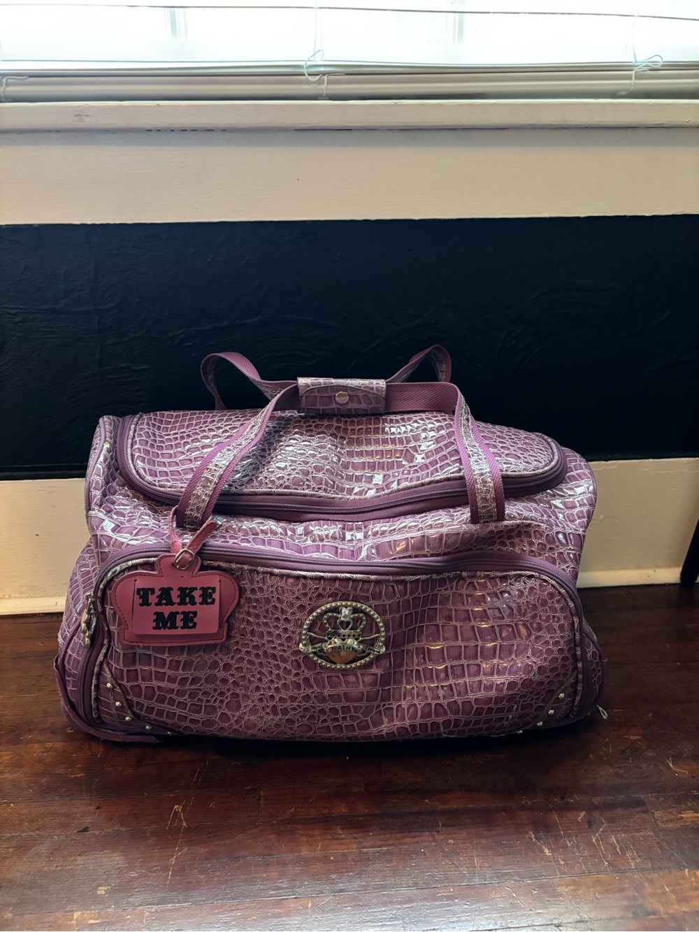 Purple Croc-Embossed Travel Tote Bag
